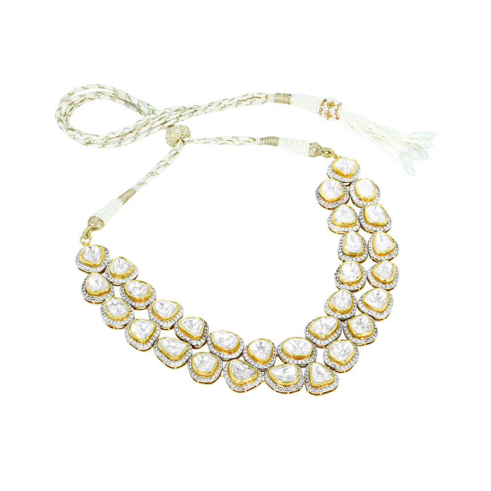 Layered Polki Diamond Necklace with Full-cut Halos